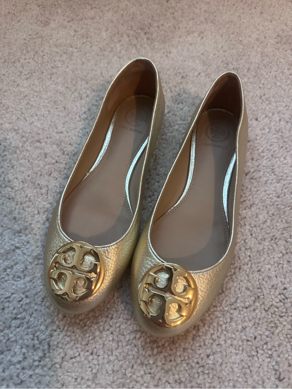 Tory Burch Gold Logo Medallion Leather Ballet Flats